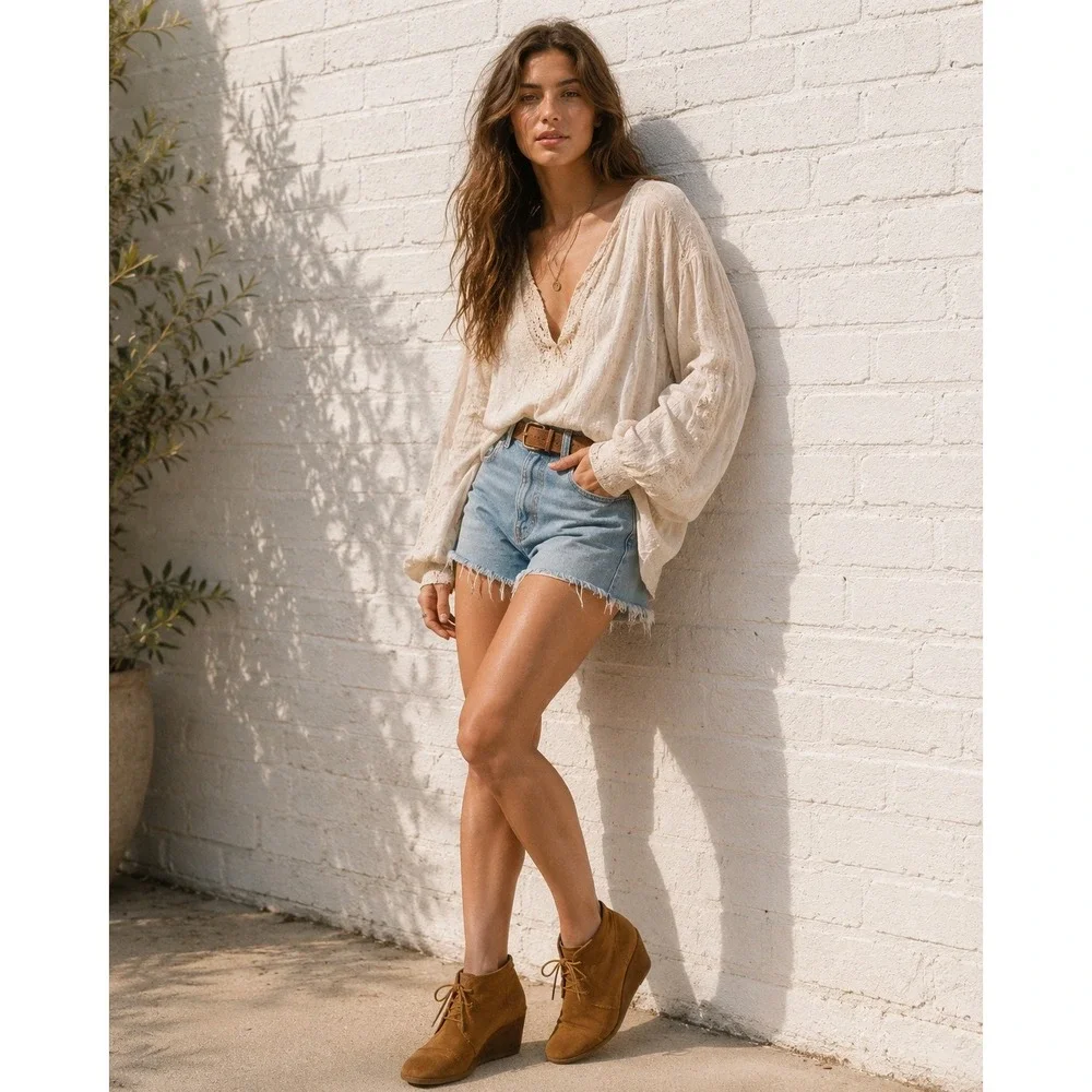 TOMS Brown Suede Lace Up Wedge‎ Booties Desert Chukka Boots Y2K W10